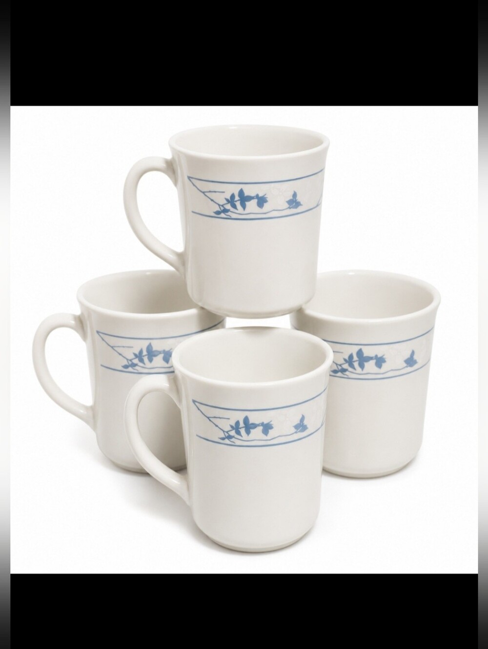 Vintage Corelle CorningWare First of Spring Coffee Mugs Set of 4 Blue Floral